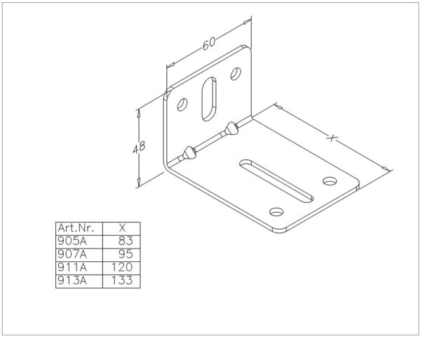 Railhoeksteun 60 x 83mm. 1